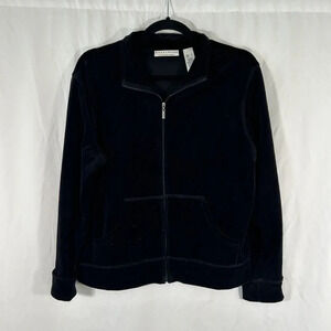 Crazy Horse Jacket Women's Large Black Plush Full Zip Pockets Liz Claiborne